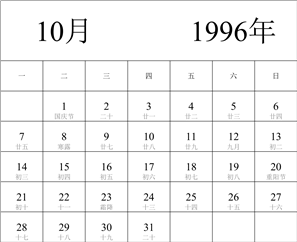 1996年日历